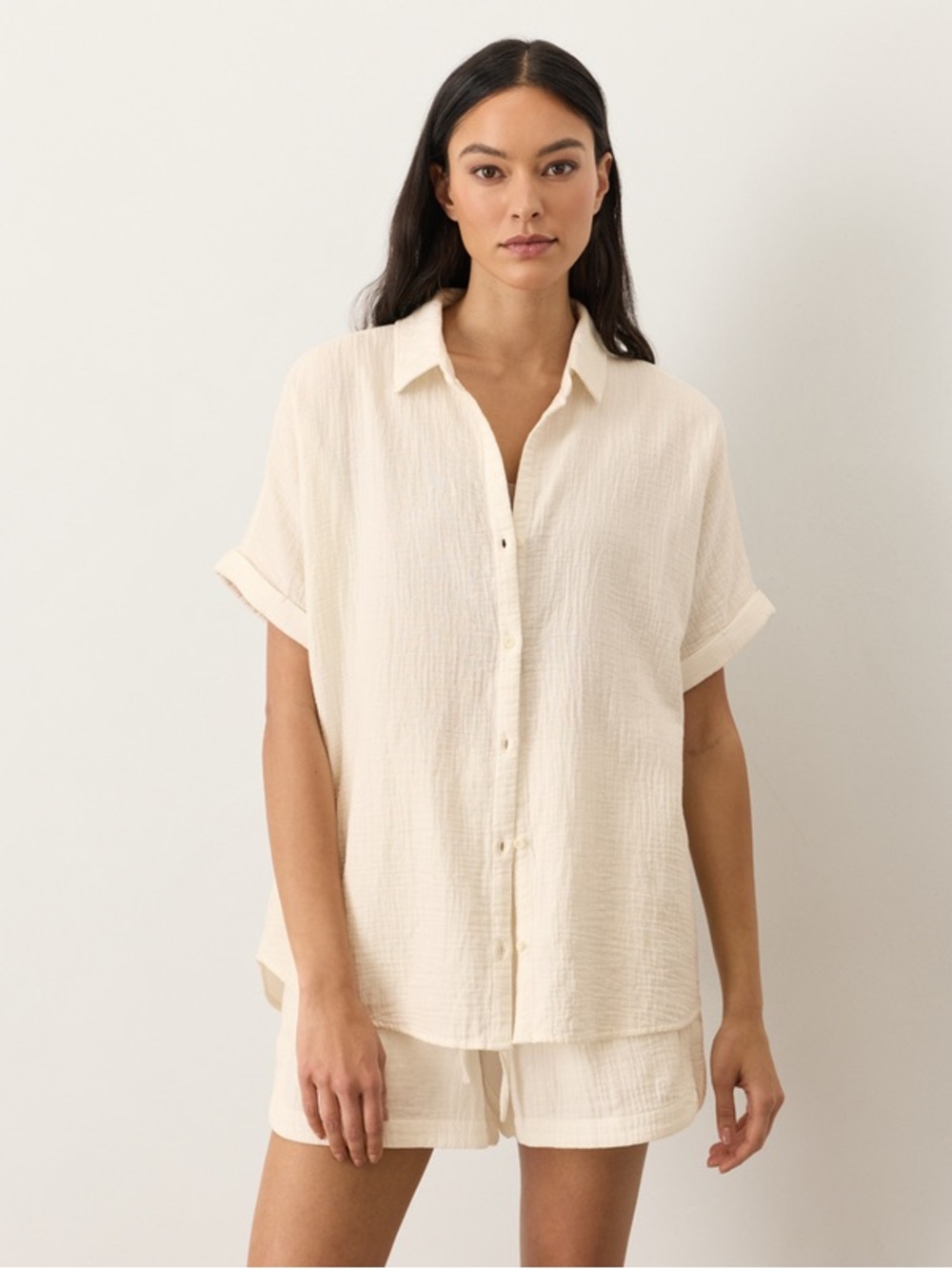 Nwt pact apparel Organic Coastal Double Gauze button down Cream xs $98 - Picture 4 of 11